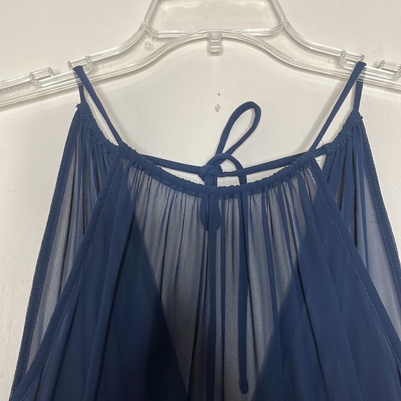 NEW Samantha Paige navy blue chiffon halter sweetheart maxi bridesmaid dress 6 - Picture 3 of 11